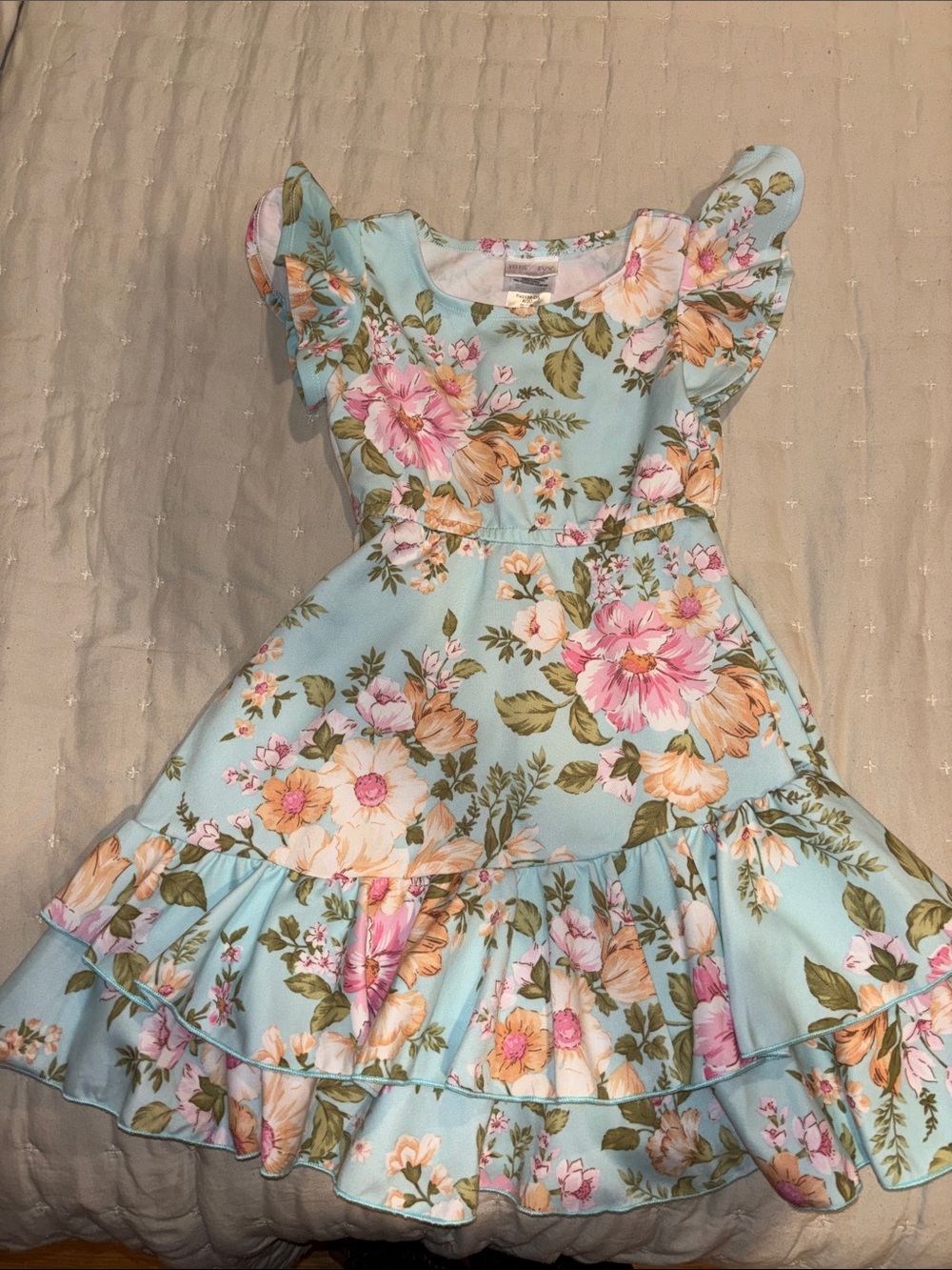 Light Blue Floral Ruffle Dress for Girls